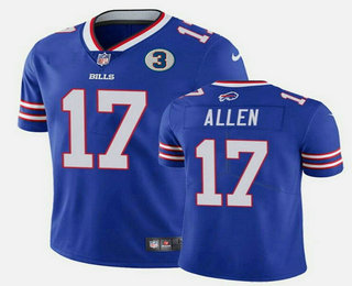 Men's Buffalo Bills #17 Josh Allen Blue With 3 Patch Vapor Untouchable Limited Stitched Jersey
