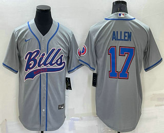 Men's Buffalo Bills #17 Josh Allen Grey Stitched Cool Base Nike Baseball Jersey