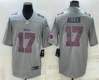 Men's Buffalo Bills #17 Josh Allen LOGO Grey Atmosphere Fashion 2022 Vapor Untouchable Stitched Limited Jersey