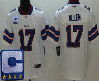 Men's Buffalo Bills #17 Josh Allen Limited White 2022 Captain Patch Vapor Jersey