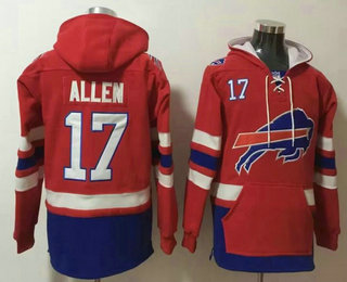 Men's Buffalo Bills #17 Josh Allen NEW Red Pocket Stitched NFL Pullover Hoodie