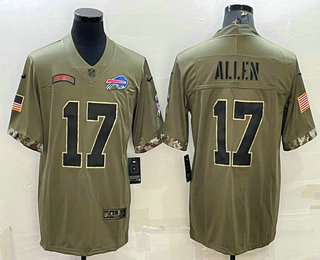 Men's Buffalo Bills #17 Josh Allen Olive 2022 Salute To Service Limited Stitched Jersey