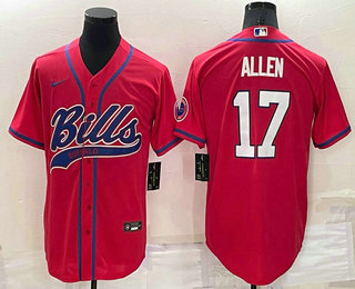 Men's Buffalo Bills #17 Josh Allen Red Stitched Cool Base Nike Baseball Jersey