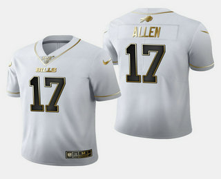 Men's Buffalo Bills #17 Josh Allen White 100th Season Golden Edition Jersey