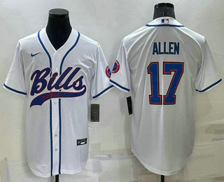 Men's Buffalo Bills #17 Josh Allen White Stitched Cool Base Nike Baseball Jersey