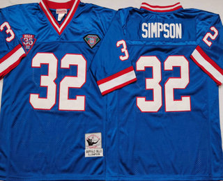 Men's Buffalo Bills #32 OJ Simpson Blue Mitchell Ness Throwback Vintage Football Jersey