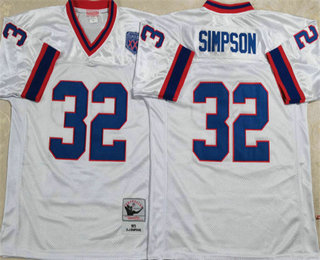 Men's Buffalo Bills #32 OJ Simpson White Throwback Stitched Jersey