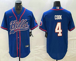 Men's Buffalo Bills #4 James Cook Blue With Patch Cool Base Stitched Baseball Jersey