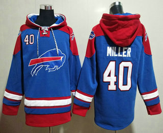 Men's Buffalo Bills #40 Von Miller Blue Ageless Must Have Lace Up Pullover Hoodie