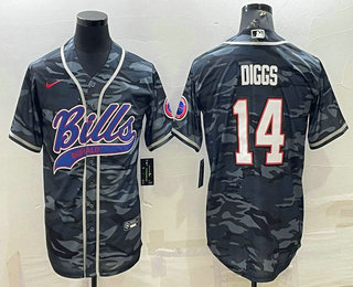 Men's Buffalo Bills #14 Stefon Diggs Grey Navy Camo With Patch Cool Base Stitched Baseball Jersey