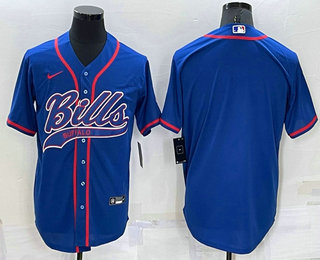 Men's Buffalo Bills Blank Blue Stitched MLB Cool Base Nike Baseball Jersey