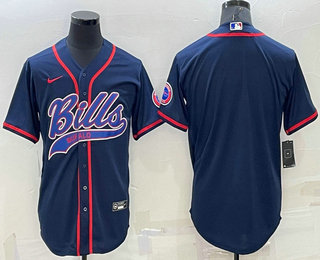 Men's Buffalo Bills Blank Navy Blue Stitched MLB Cool Base Nike Baseball Jersey