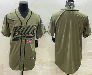 Men's Buffalo Bills Blank Olive Salute to Service Cool Base Stitched Baseball Jersey