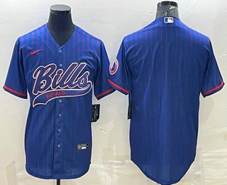 Men's Buffalo Bills Blank Royal With Patch Cool Base Stitched Baseball Jersey