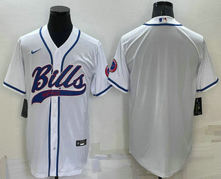 Men's Buffalo Bills Blank White Stitched MLB Cool Base Nike Baseball Jersey