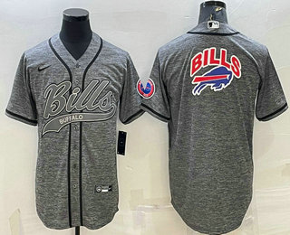 Men's Buffalo Bills Grey Team Big Logo With Patch Cool Base Stitched Baseball Jersey