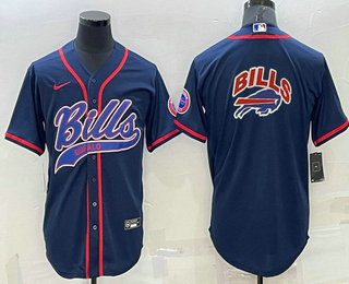 Men's Buffalo Bills Navy Team Blue Big Logo With Patch Cool Base Stitched Baseball Jersey