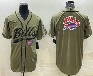 Men's Buffalo Bills Olive Salute to Service Team Big Logo Cool Base Stitched Baseball Jersey