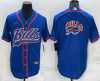 Men's Buffalo Bills Royal Team Big Logo With Patch Cool Base Stitched Baseball Jersey