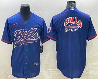 Men's Buffalo Bills Royal Team Big Logo With Patch Cool Base Stitched Baseball Jersey