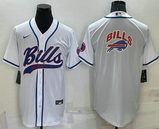 Men's Buffalo Bills White Team Big Logo With Patch Cool Base Stitched Baseball Jersey