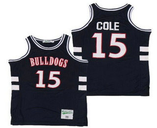 Men's Bulldogs High School #15 Jermaine Cole Navy Basketball Jersey