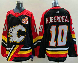 Men's Calgary Flames #10 Jonathan Huberdeau Black 2022 Reverse Retro Stitched Jersey