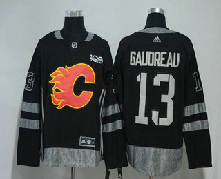 Men's Calgary Flames #13 Johnny Gaudreau Black 100th Anniversary Adidas Stitched NHL 2017 Hockey Jersey