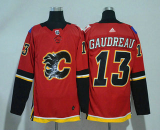 Men's Calgary Flames #13 Johnny Gaudreau Red With Handwork Sequin Fashion Team Logo Home 2017-2018 Hockey Adidas Stitched NHL Jersey