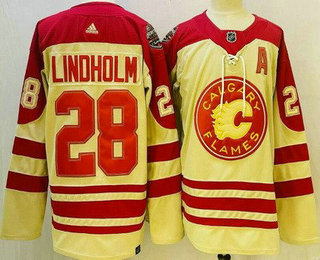 Men's Calgary Flames #28 Elias Lindholm Cream 2023 Heritage Classic Stitched Jersey