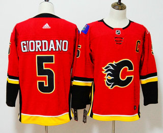 Men's Calgary Flames #5 Mark Giordano Red With C Patch 2017-2018 Hockey Adidas Stitched NHL Jersey