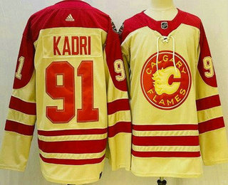 Men's Calgary Flames #91 Nazem Kadri Cream 2023 Heritage Classic Stitched Jersey