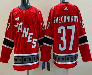 Men's Carolina Hurricanes #37 Andrei Svechnikov Red 2022 Reverse Retro Authentic Jersey