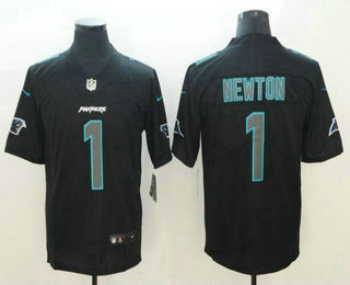 Men's Carolina Panthers #1 Cam Newton Black 2018 Fashion Impact Black Color Rush Stitched NFL Nike Limited Jersey