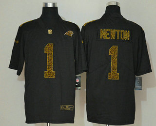 Men's Carolina Panthers #1 Cam Newton Black 2020 Nike Flocked Leopard Print Vapor Limited NFL Jersey