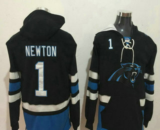 Men's Carolina Panthers #1 Cam Newton NEW Black Pocket Stitched NFL Pullover Hoodie