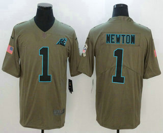 Men's Carolina Panthers #1 Cam Newton Olive 2017 Salute To Service Stitched NFL Nike Limited Jersey