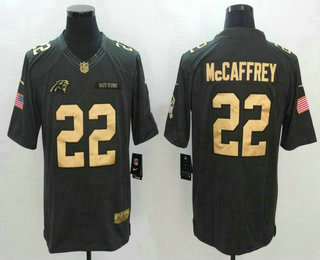 Men's Carolina Panthers #22 Christian McCaffrey Anthracite Gold 2016 Salute To Service Stitched NFL Nike Limited Jersey