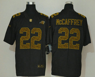 Men's Carolina Panthers #22 Christian McCaffrey Black 2020 Nike Flocked Leopard Print Vapor Limited NFL Jersey