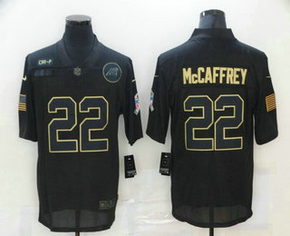 Men's Carolina Panthers #22 Christian McCaffrey Black 2020 Salute To Service Stitched NFL Nike Limited Jersey