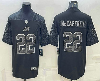 Men's Carolina Panthers #22 Christian McCaffrey Black Reflective Limited Stitched Football Jersey