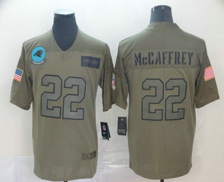 Men's Carolina Panthers #22 Christian McCaffrey NEW Olive 2019 Salute To Service Stitched NFL Nike Limited Jersey