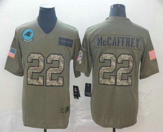 Men's Carolina Panthers #22 Christian McCaffrey Olive Camo 2019 Salute To Service Stitched NFL Nike Limited Jersey