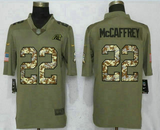 Men's Carolina Panthers #22 Christian McCaffrey Olive With Camo 2017 Salute To Service Stitched NFL Nike Limited Jersey