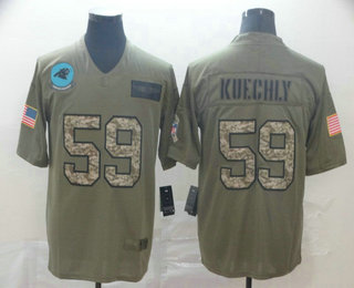 Men's Carolina Panthers #59 Luke Kuechly Olive Camo 2019 Salute To Service Stitched NFL Nike Limited Jersey