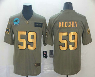 Men's Carolina Panthers #59 Luke Kuechly Olive Gold 2019 Salute To Service Stitched NFL Nike Limited Jersey