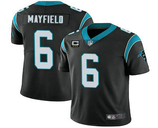 Men's Carolina Panthers #6 Baker Mayfield Black With 3 star C Patch Vapor Untouchable Limited Stitched Jersey