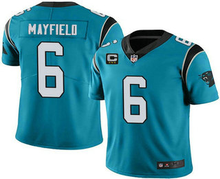 Men's Carolina Panthers #6 Baker Mayfield Blue With 3 star C Patch Vapor Untouchable Limited Stitched Jersey