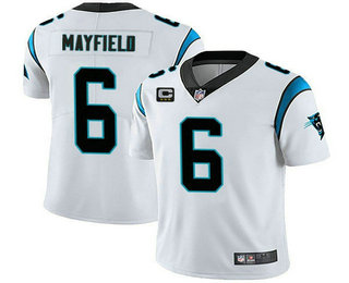 Men's Carolina Panthers #6 Baker Mayfield White With 3 star C Patch Vapor Untouchable Limited Stitched Jersey