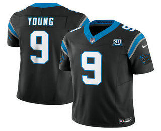 Men's Carolina Panthers #9 Bryce Young Black 2024 FUSE Vapor Limited 30th Patch Stitched Jersey